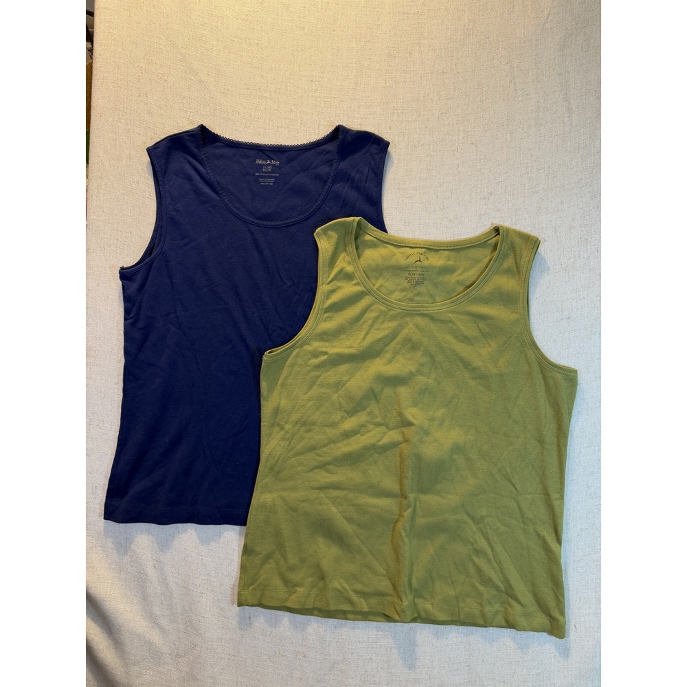 White Stag Womens XL Tank Top Set Navy Blue Olive Green Cotton Ribbed Stretch 2P